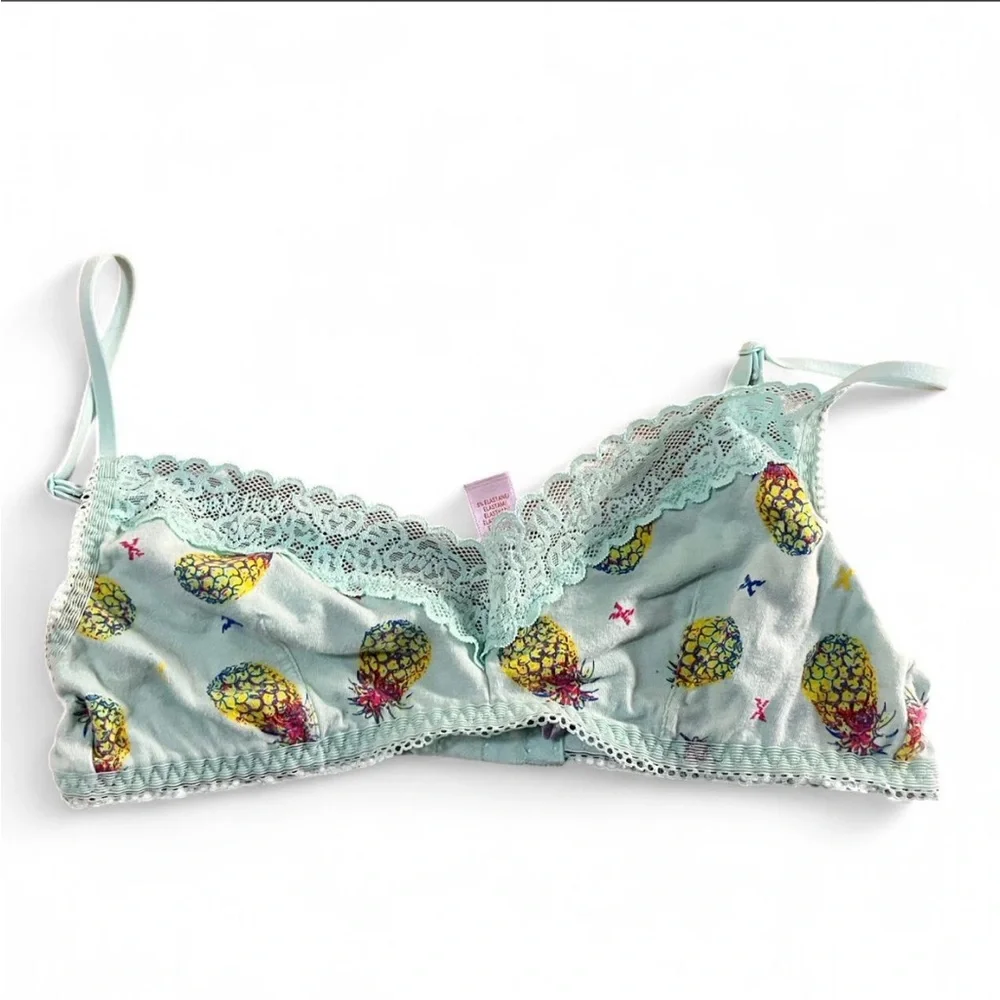 Savage x Fenty size S blue and yellow Pineapple Print Lace Trim Bralette